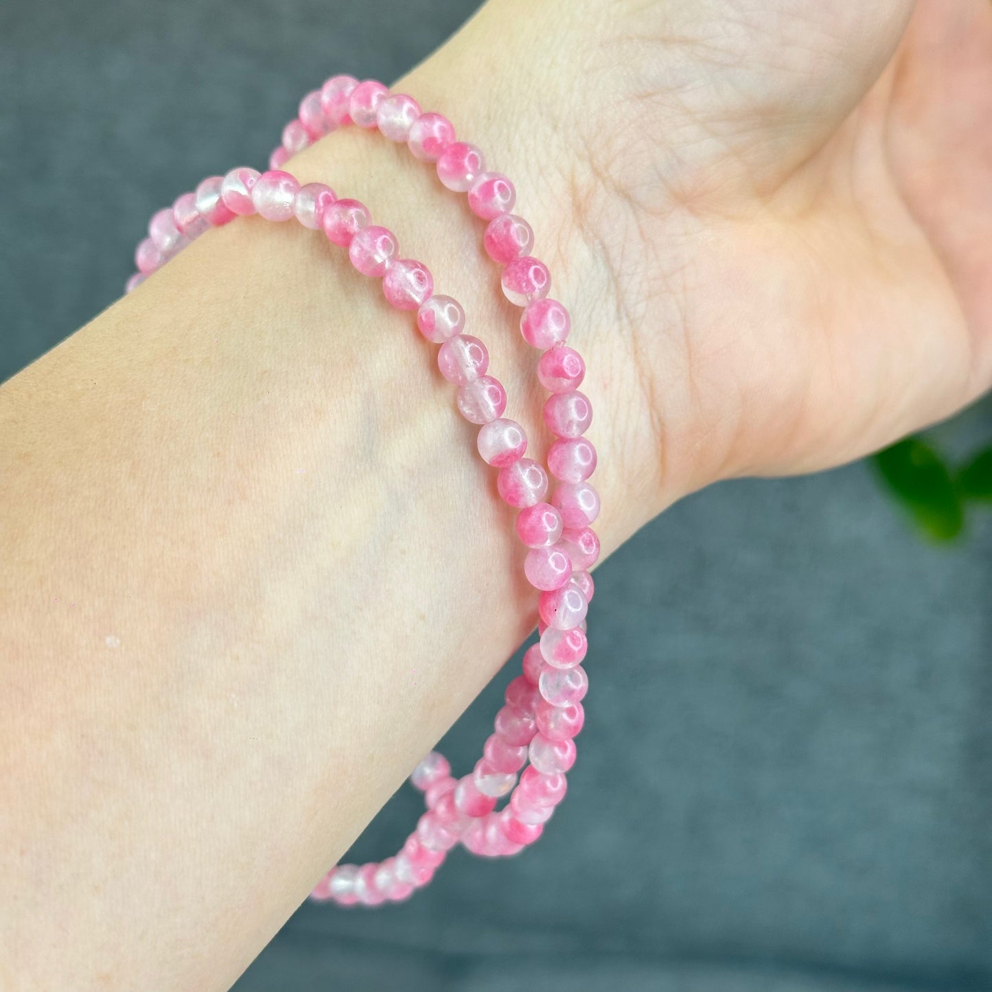 Natural Sakura Rhodonite Matte Finish Translucent Triple Wrap Bracelet Size 5.5 mm