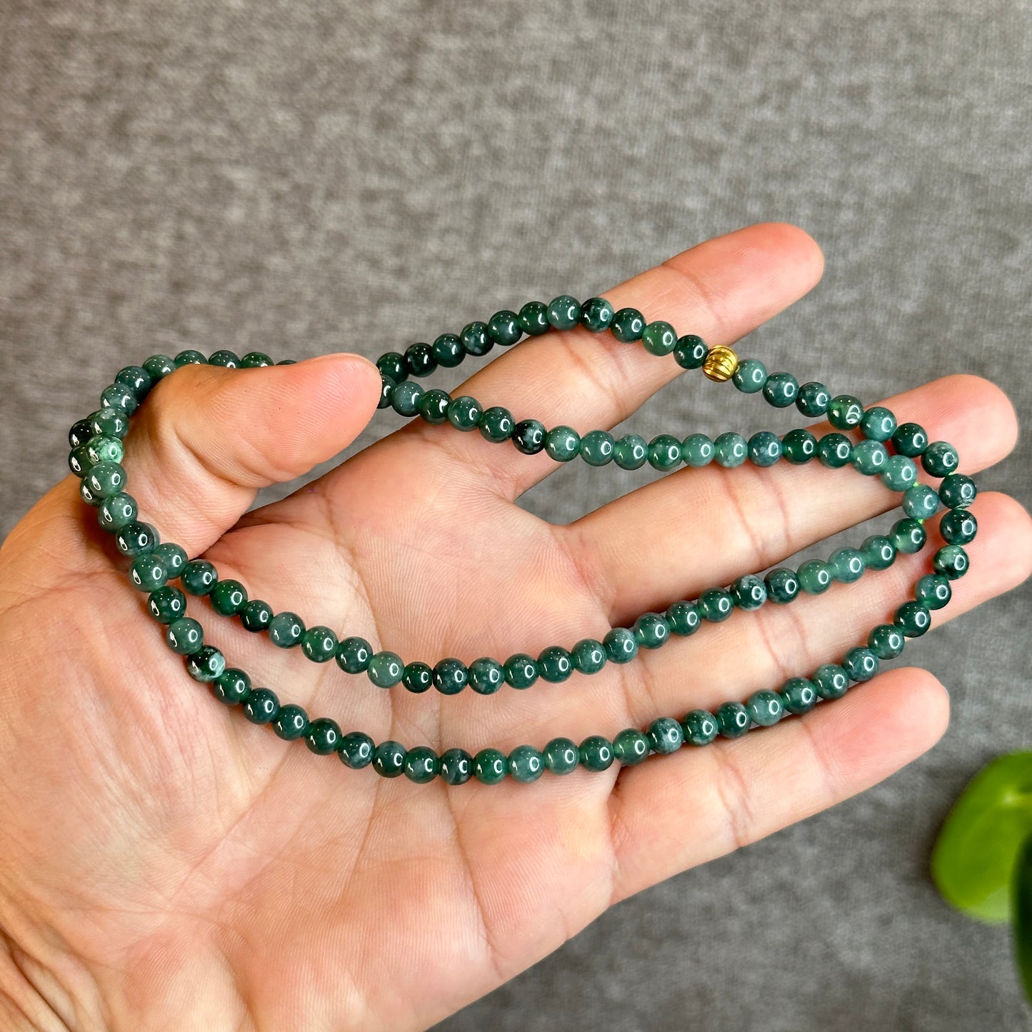 Translucent Dark Water Green Natural Jadeite Jade Triple Wrap Bracelet Size 5.5-6 mm