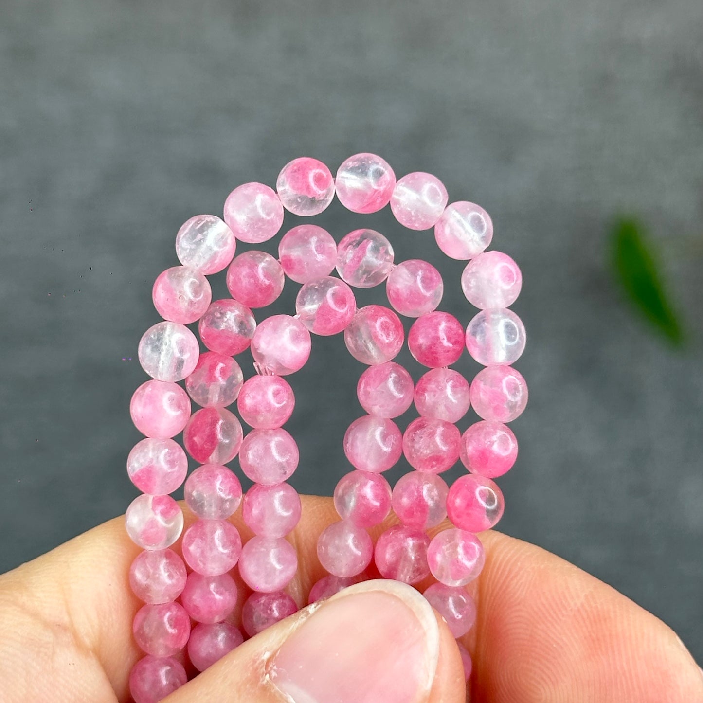 Natural Sakura Rhodonite Matte Finish Translucent Triple Wrap Bracelet Size 5.5 mm