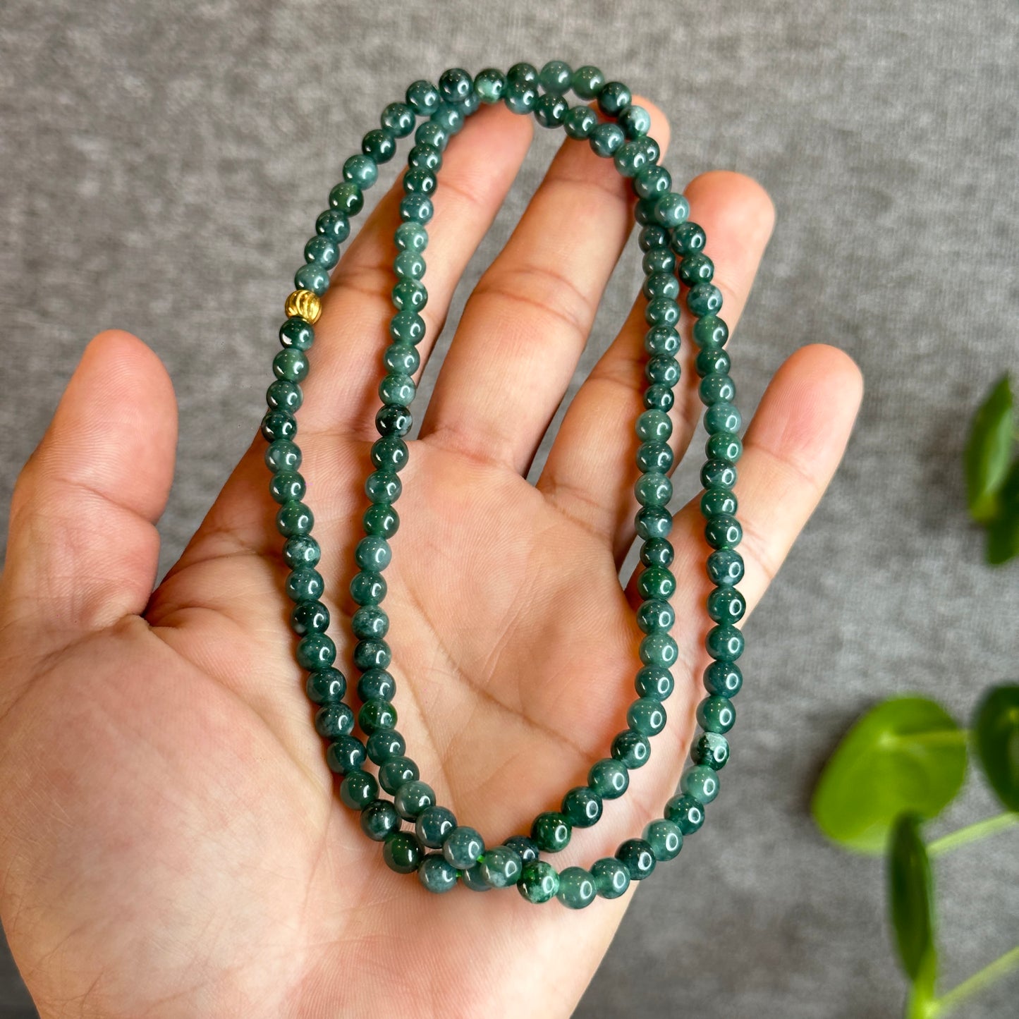 Translucent Dark Water Green Jadeite Jade Triple Wrap Bracelet Size 5.5-6 mm