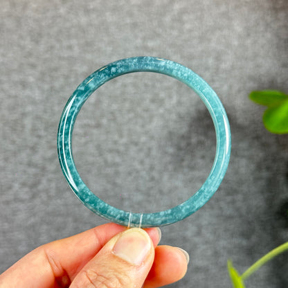 Water Green Natural Jadeite Jade Bangle Thin Leaf Style Size 60.8 mm