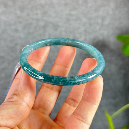 Water Green Natural Jadeite Jade Bangle Thin Leaf Style Size 60.8 mm