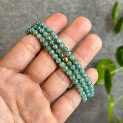 Light Water Green Natural Jadeite Jade Triple Wrap Bracelet Size 4.5mm