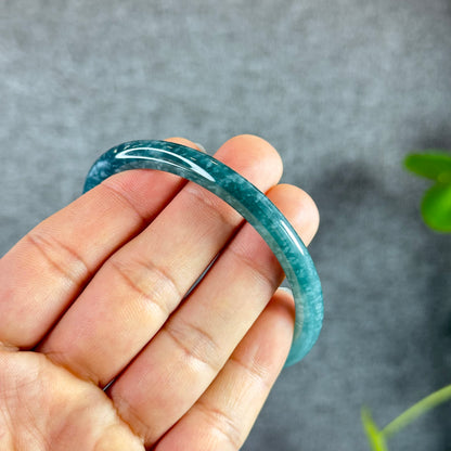 Water Green Natural Jadeite Jade Bangle Thin Leaf Style Size 60.8 mm