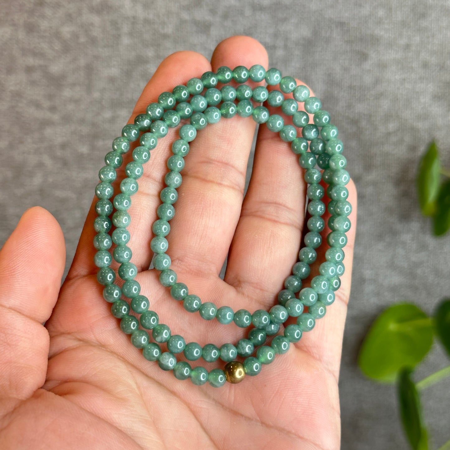 Light Water Green Natural Jadeite Jade Triple Wrap Bracelet Size 4.5mm