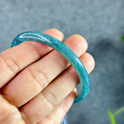 Water Green Natural Jadeite Jade Bangle Thin Leaf Style Size 60.8 mm