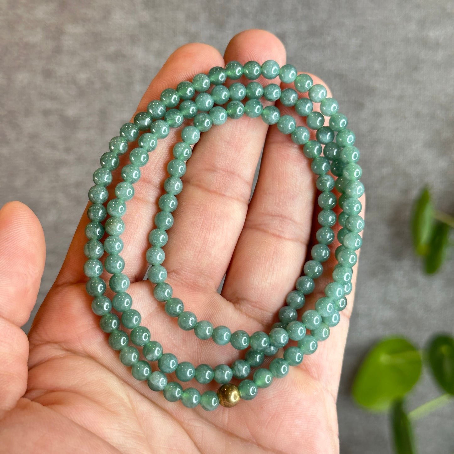 Light Water Green Natural Jadeite Jade Triple Wrap Bracelet Size 4.5mm