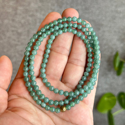 Light Water Green Natural Jadeite Jade Triple Wrap Bracelet Size 4.5mm