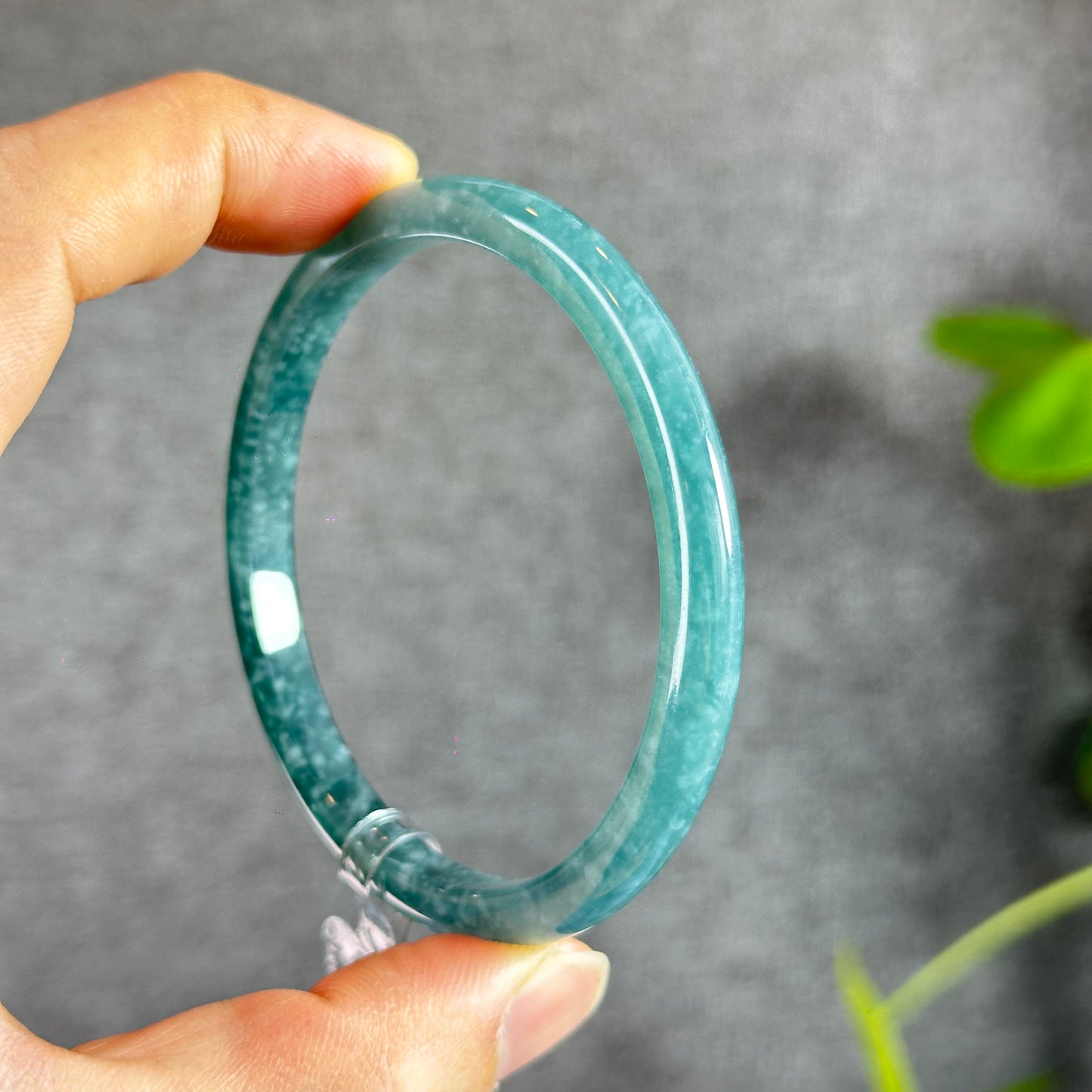 Water Green Natural Jadeite Jade Bangle Thin Leaf Style Size 60.8 mm