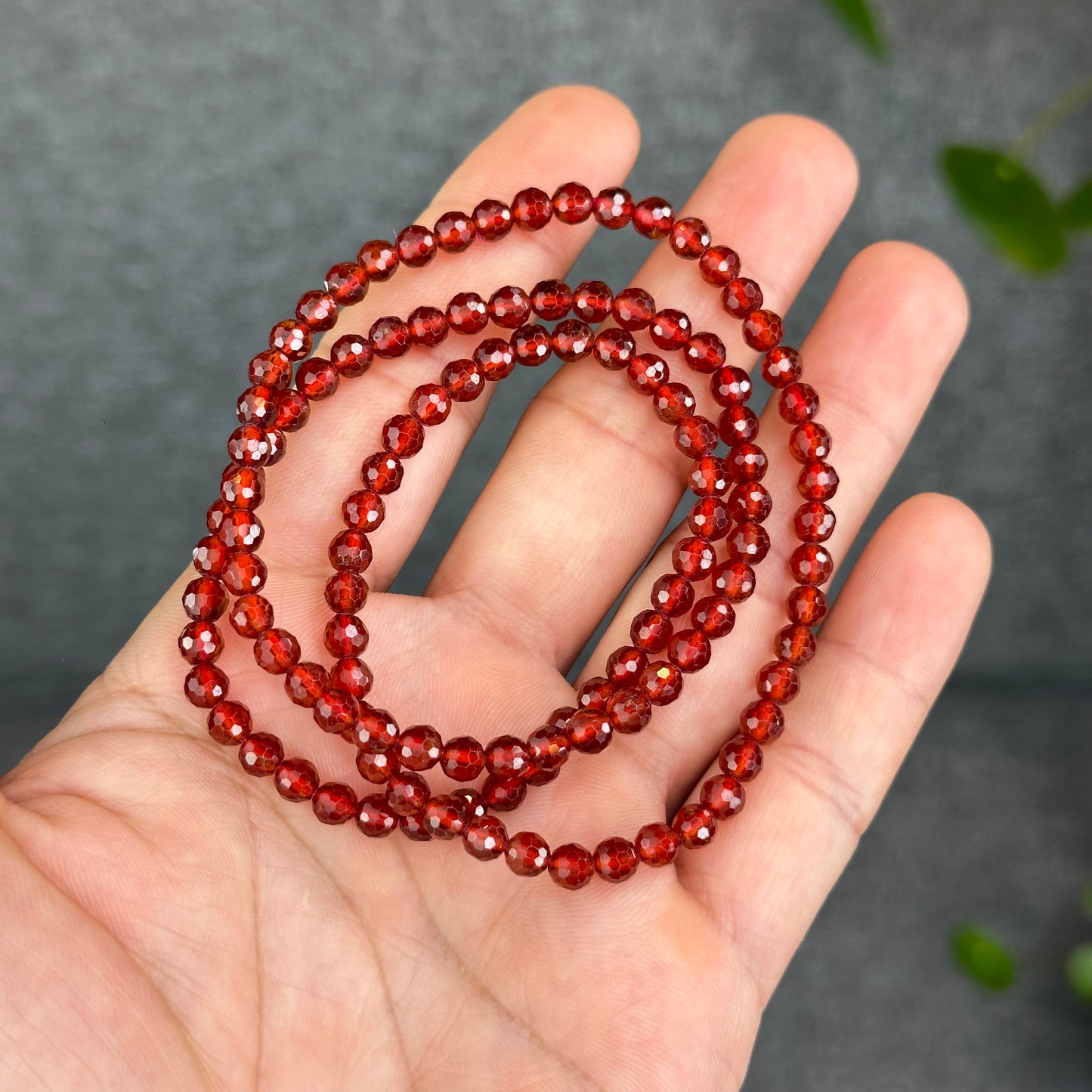 Natrual Faceted Orange Garnet Triple Wrap Bracelet size 4.5 mm