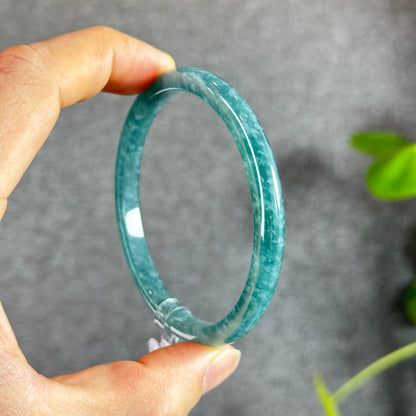 Water Green Natural Jadeite Jade Bangle Thin Leaf Style Size 60.8 mm