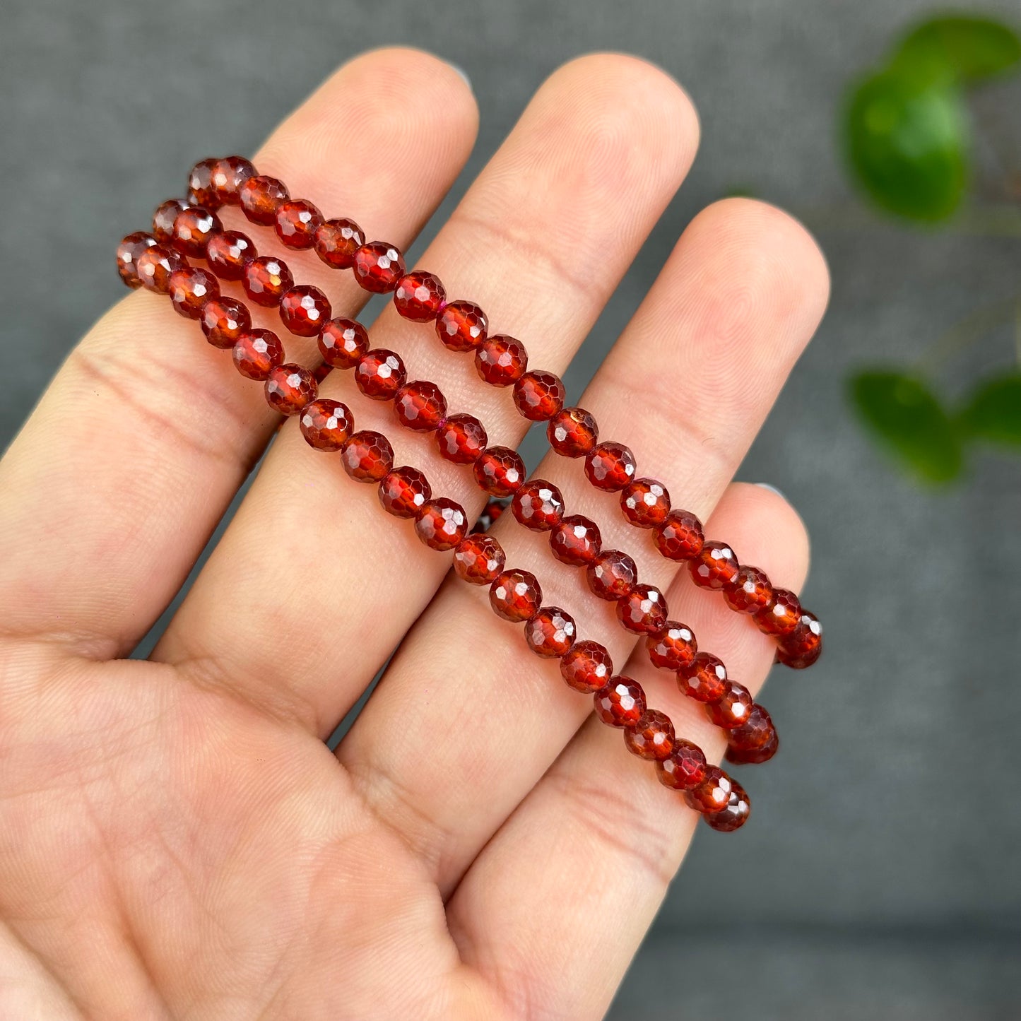 Natrual Faceted Orange Garnet Triple Wrap Bracelet size 4.5 mm