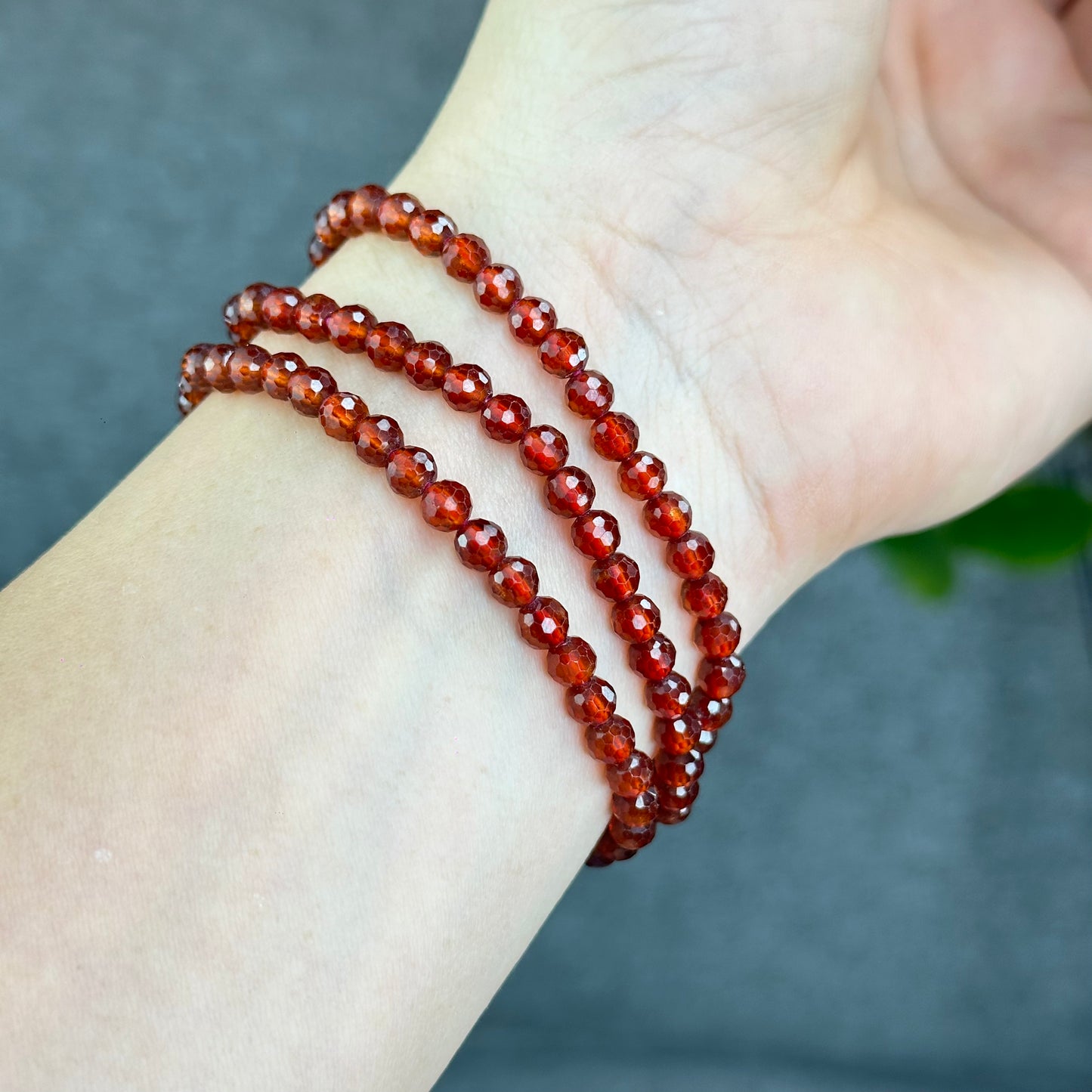 Natrual Faceted Orange Garnet Triple Wrap Bracelet size 4.5 mm