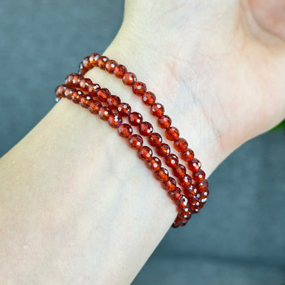 Natrual Faceted Orange Garnet Triple Wrap Bracelet size 4.5 mm