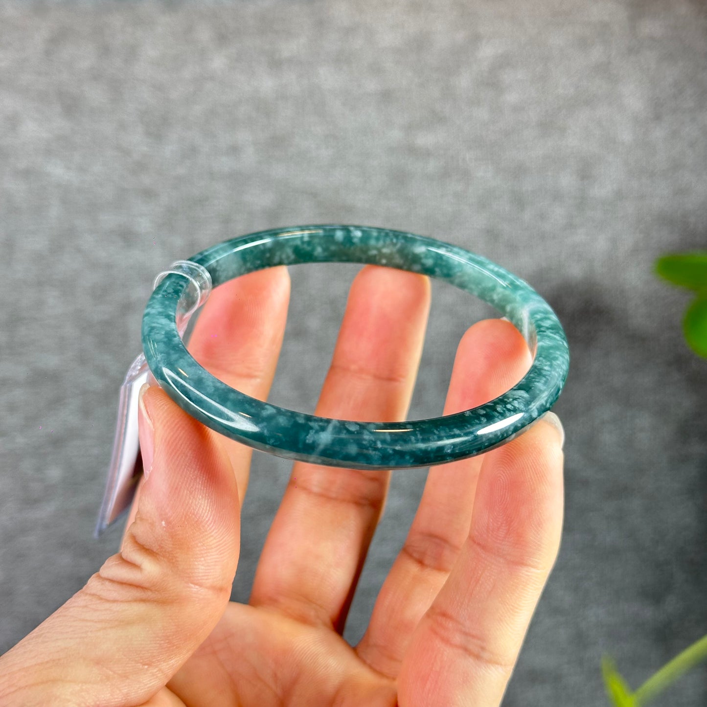 Water Green Jadeite Jade Bangle Thin Leaf Style Size 61 mm