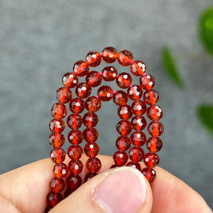 Natrual Faceted Orange Garnet Triple Wrap Bracelet size 4.5 mm