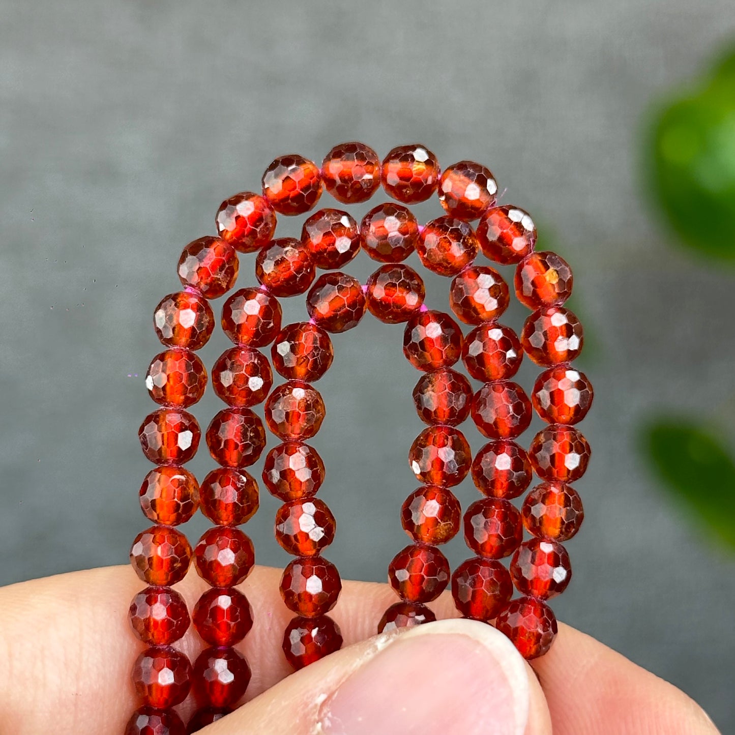 Natrual Faceted Orange Garnet Triple Wrap Bracelet size 4.5 mm