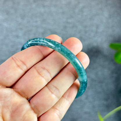 Water Green Jadeite Jade Bangle Thin Leaf Style Size 61 mm