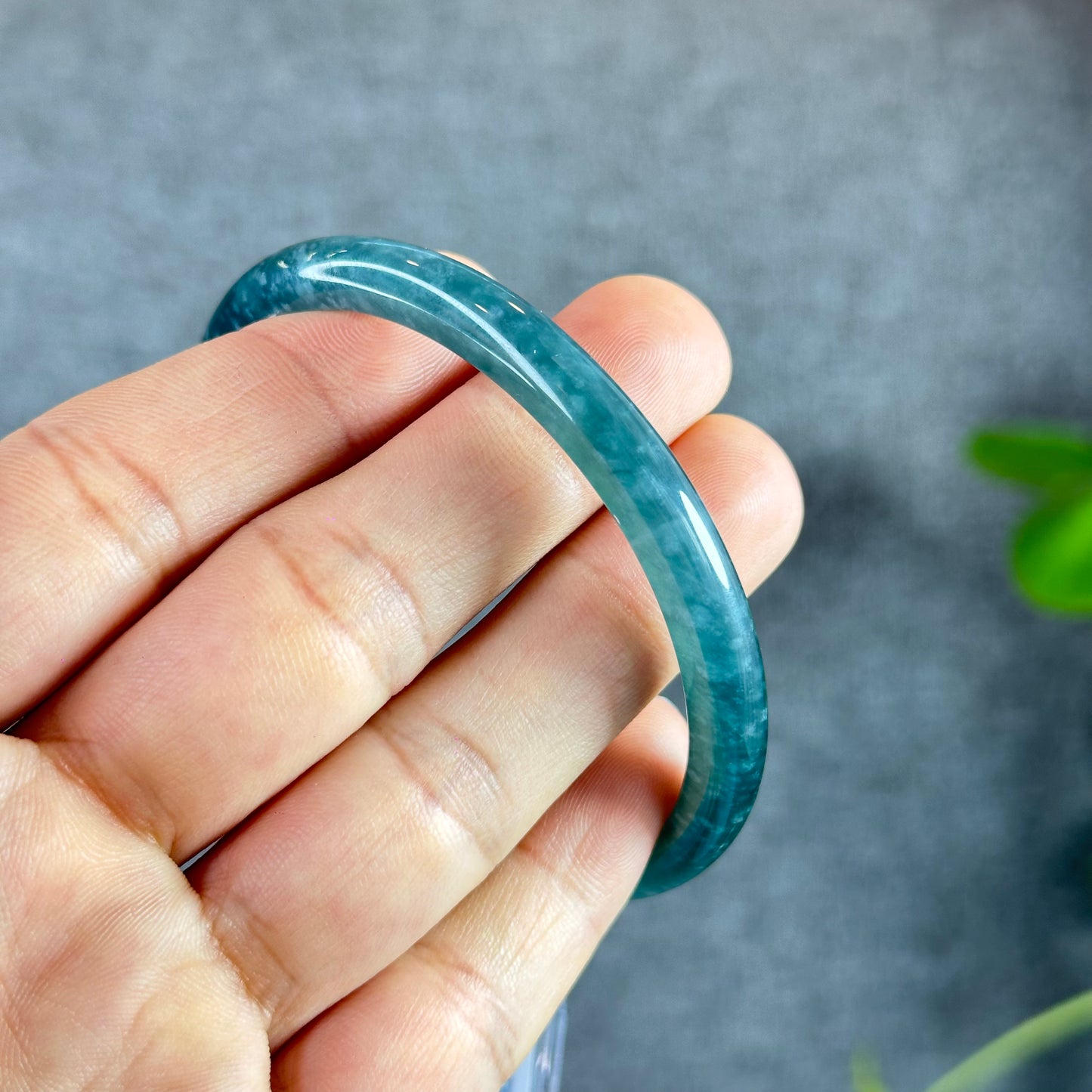 Water Green Jadeite Jade Bangle Thin Leaf Style Size 61 mm