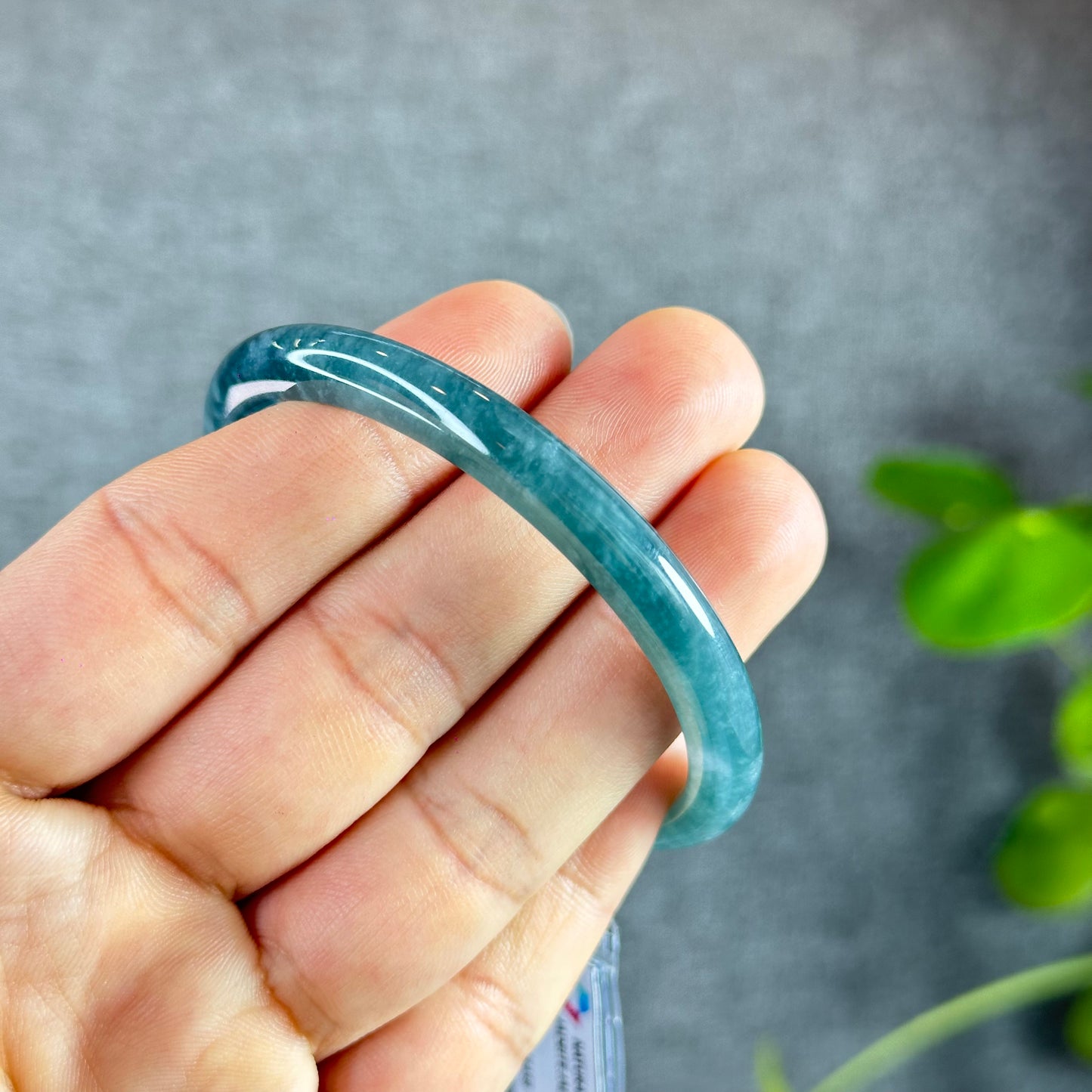 Water Green Jadeite Jade Bangle Thin Leaf Style Size 55.6 mm