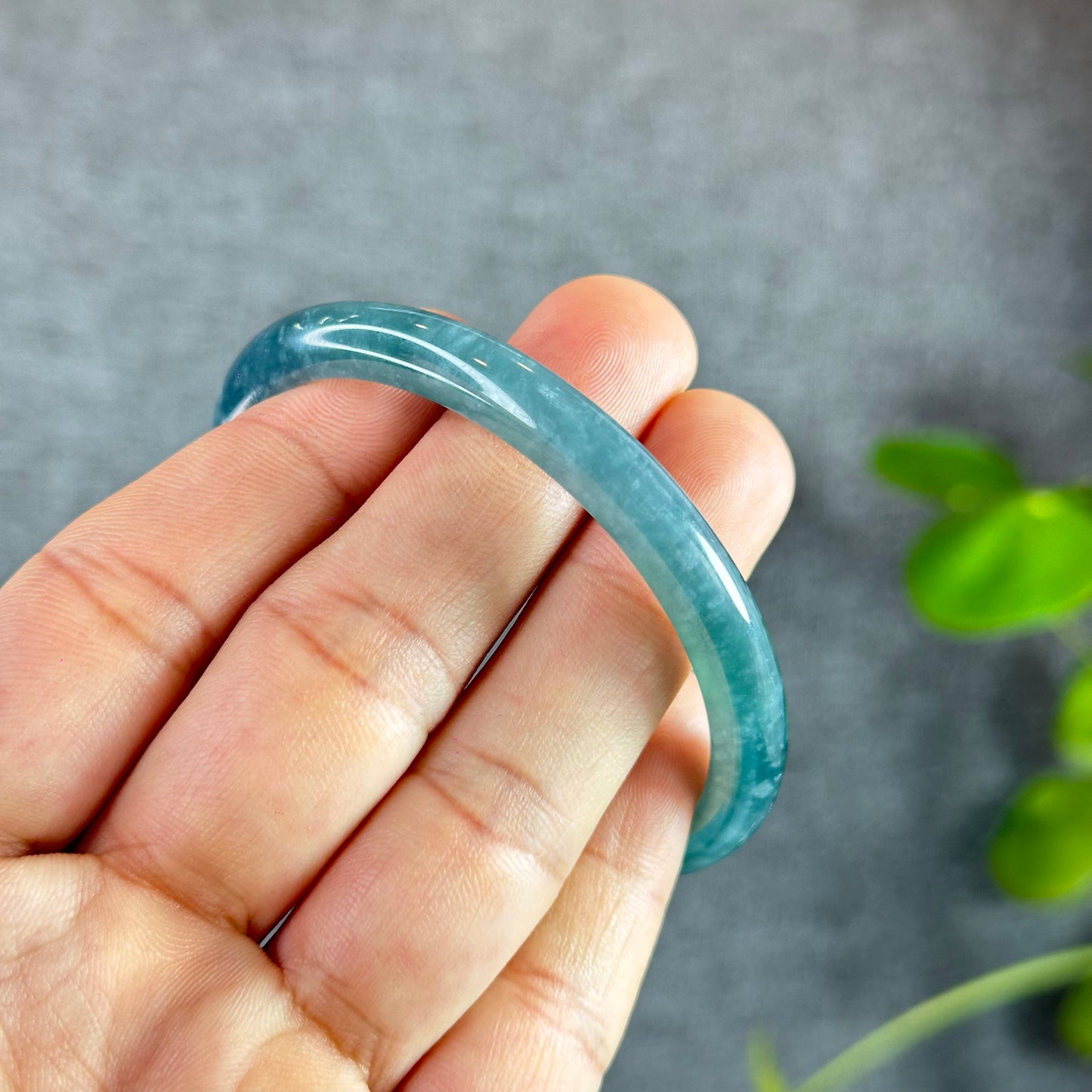 Water Green Jadeite Jade Bangle Thin Leaf Style Size 55.6 mm