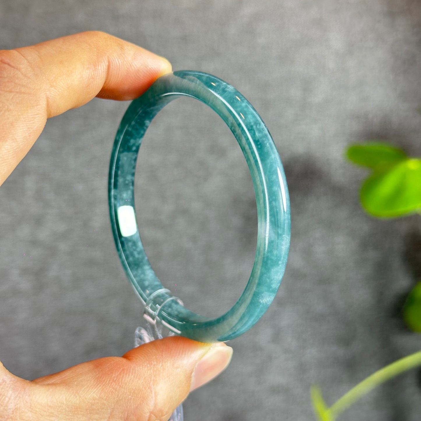 Water Green Jadeite Jade Bangle Thin Leaf Style Size 55.6 mm