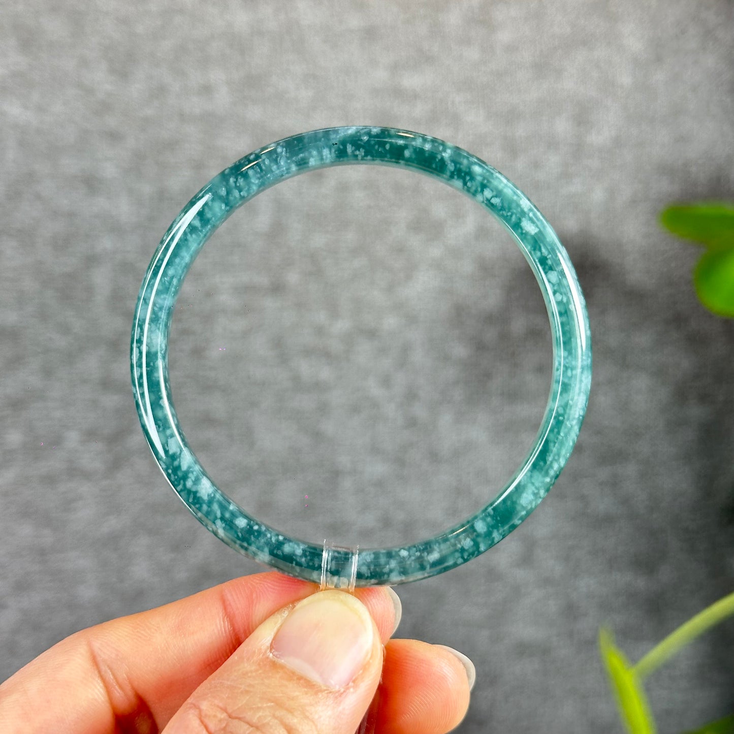 Water Green Jadeite Jade Bangle Thin Leaf Style Size 58.5 mm