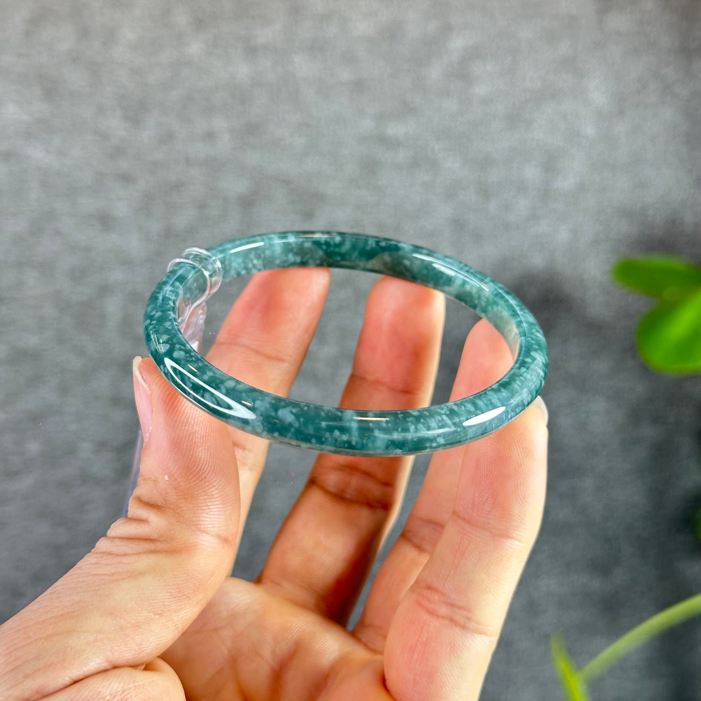 Water Green Jadeite Jade Bangle Thin Leaf Style Size 58.5 mm