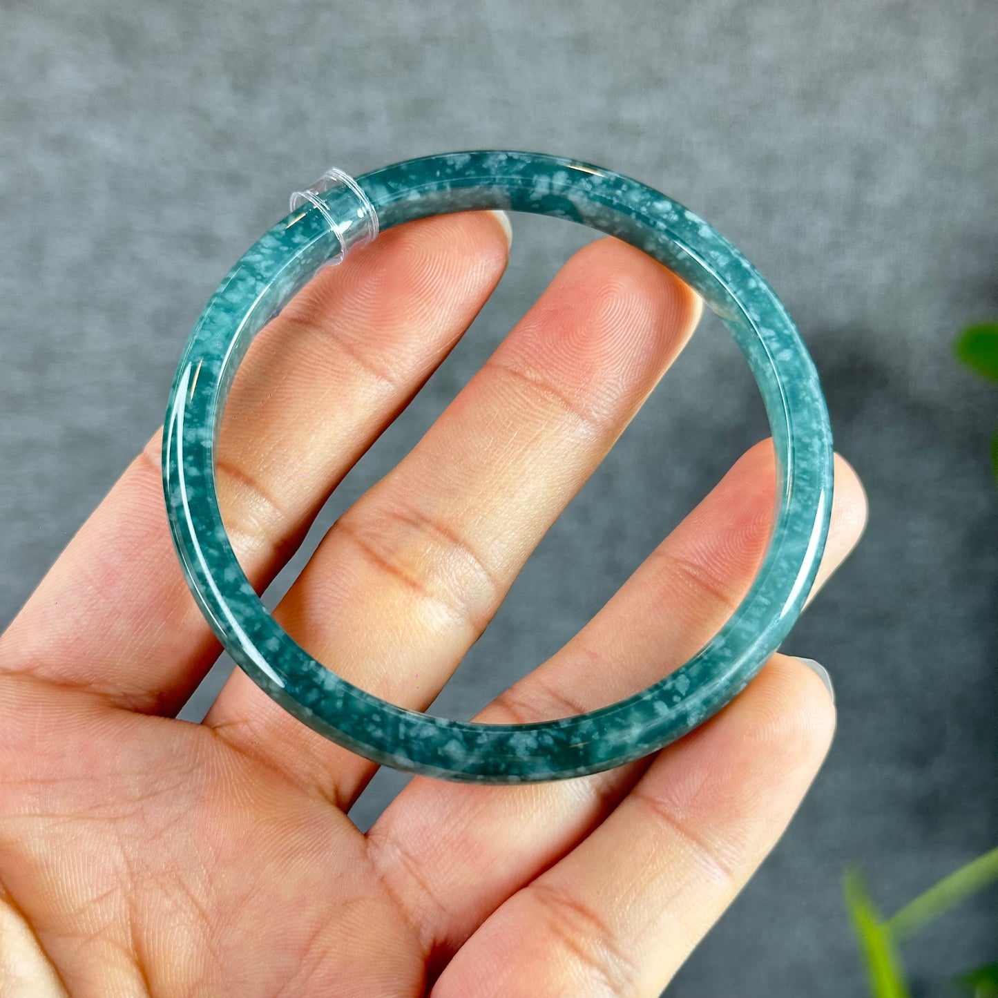 Water Green Jadeite Jade Bangle Thin Leaf Style Size 58.5 mm