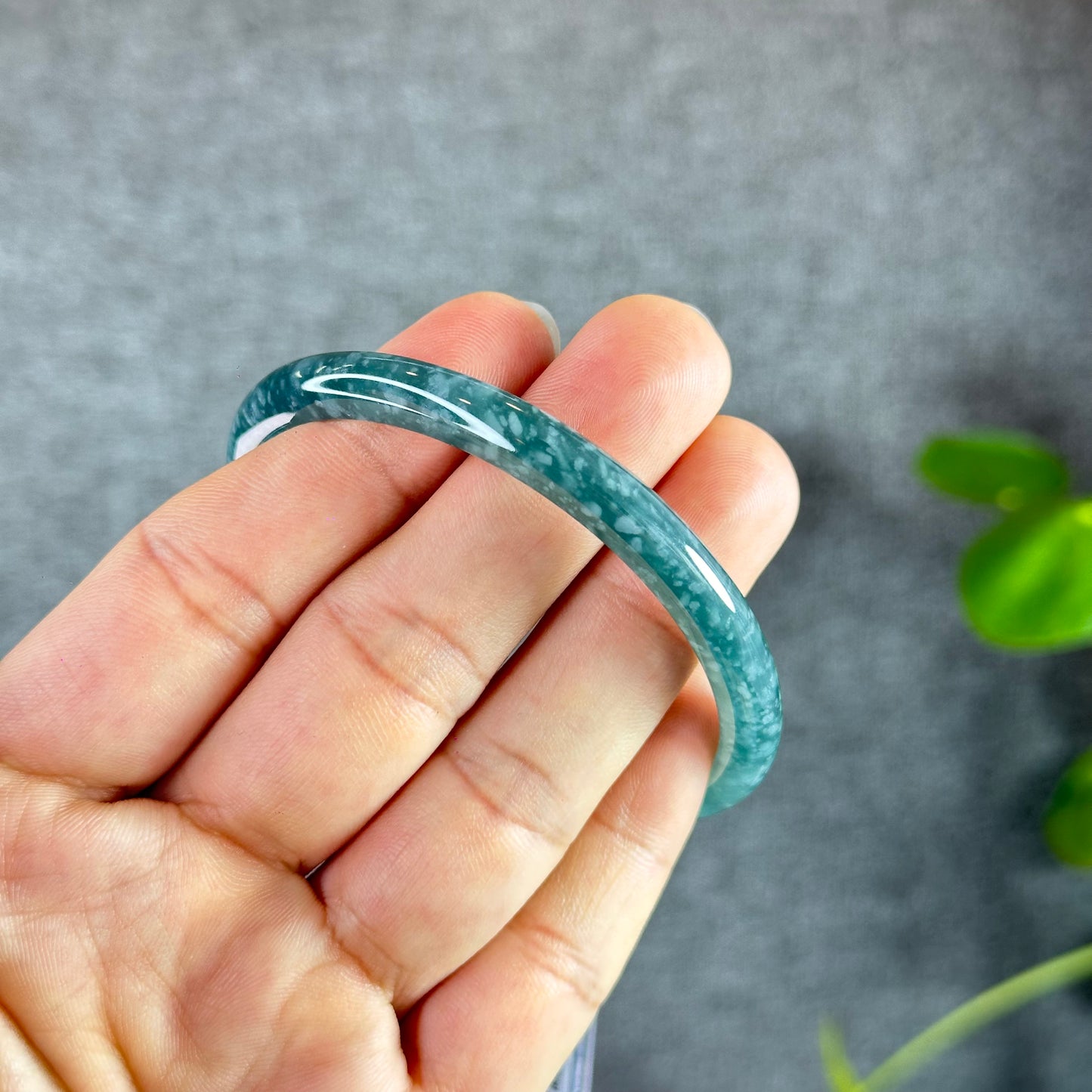 Water Green Jadeite Jade Bangle Thin Leaf Style Size 58.5 mm