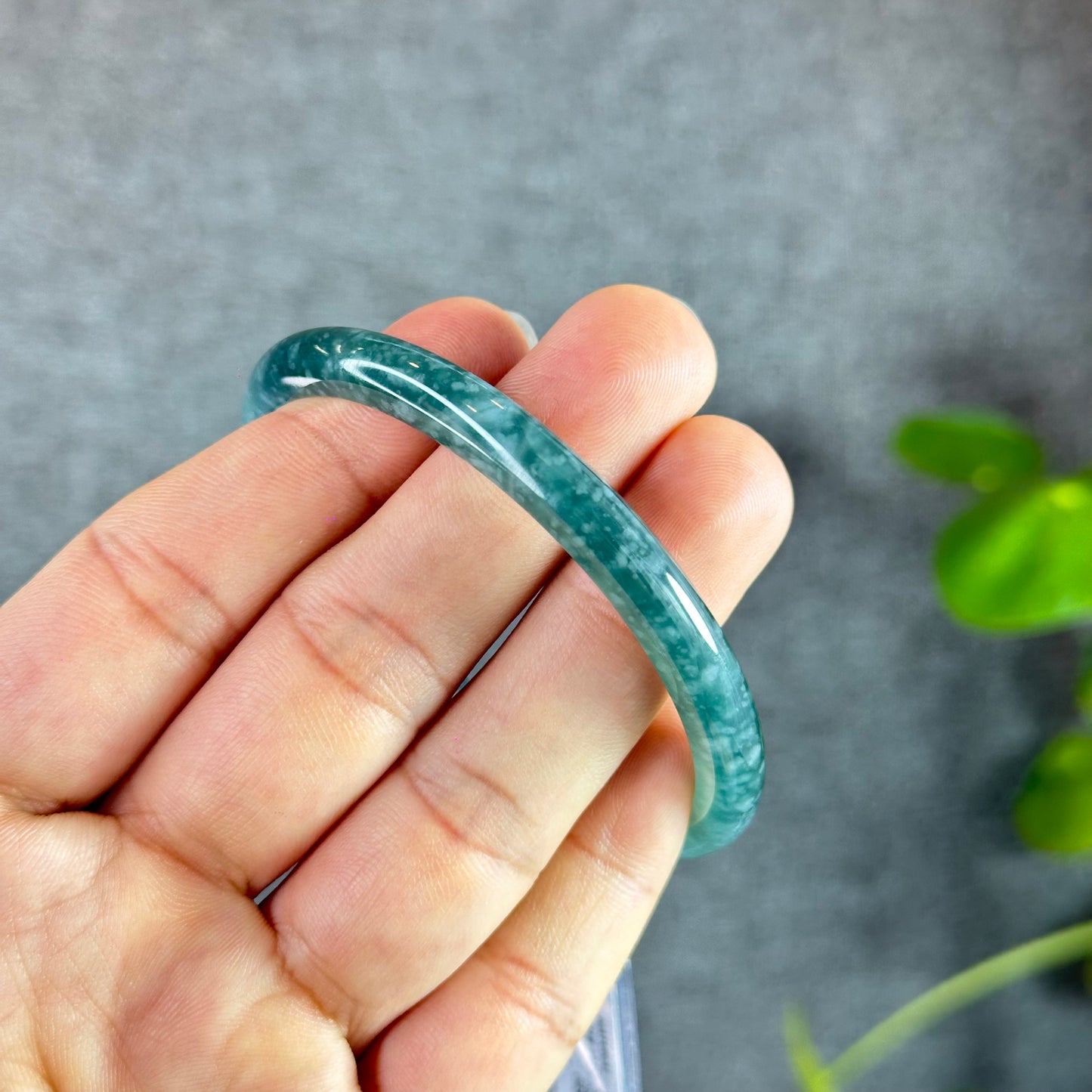 Water Green Jadeite Jade Bangle Thin Leaf Style Size 58.5 mm