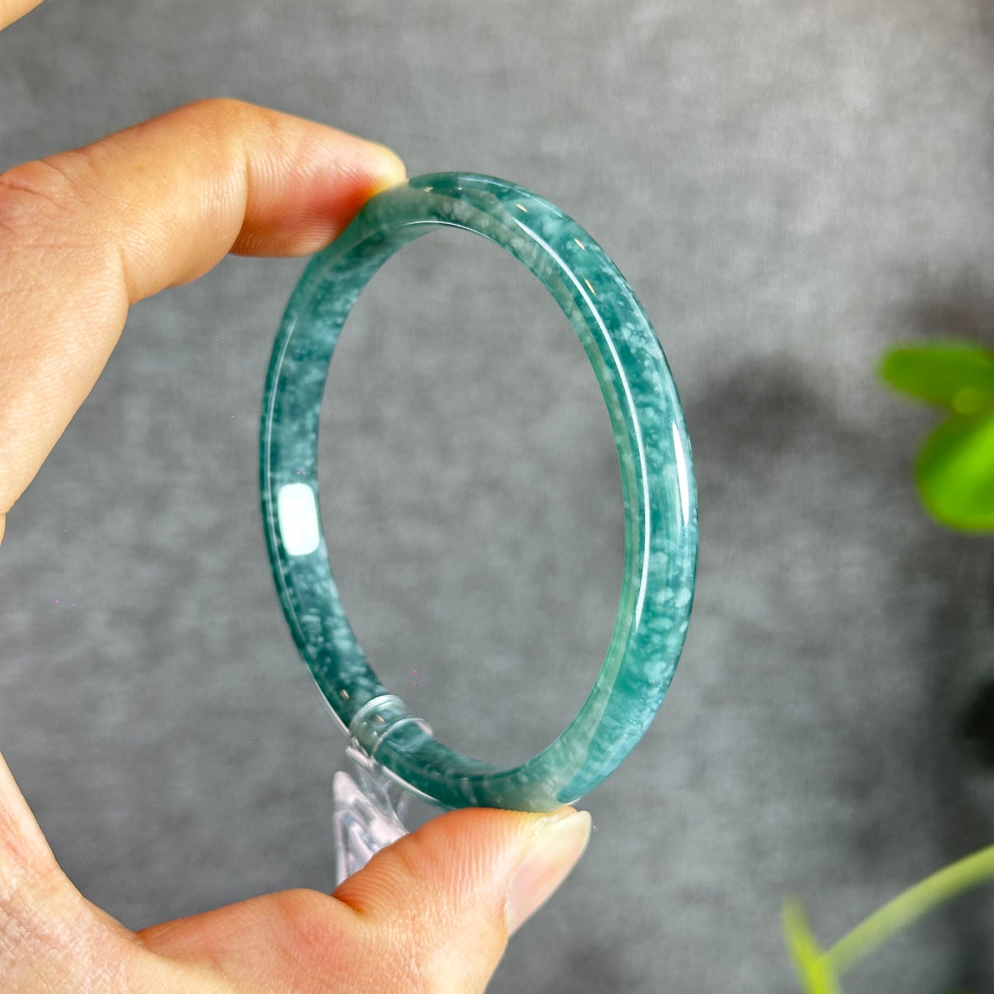 Water Green Jadeite Jade Bangle Thin Leaf Style Size 58.5 mm