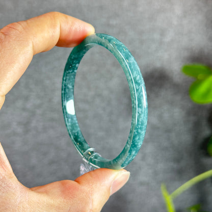 Water Green Jadeite Jade Bangle Thin Leaf Style Size 58.5 mm