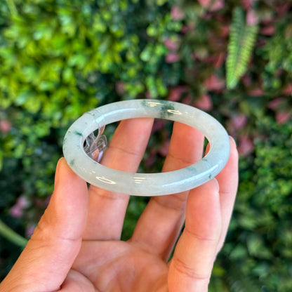 Natural Floating Floral Moss Green Semi Translucent Jadeite Jade VIP Bangle Chopstick Style Size 53 mm