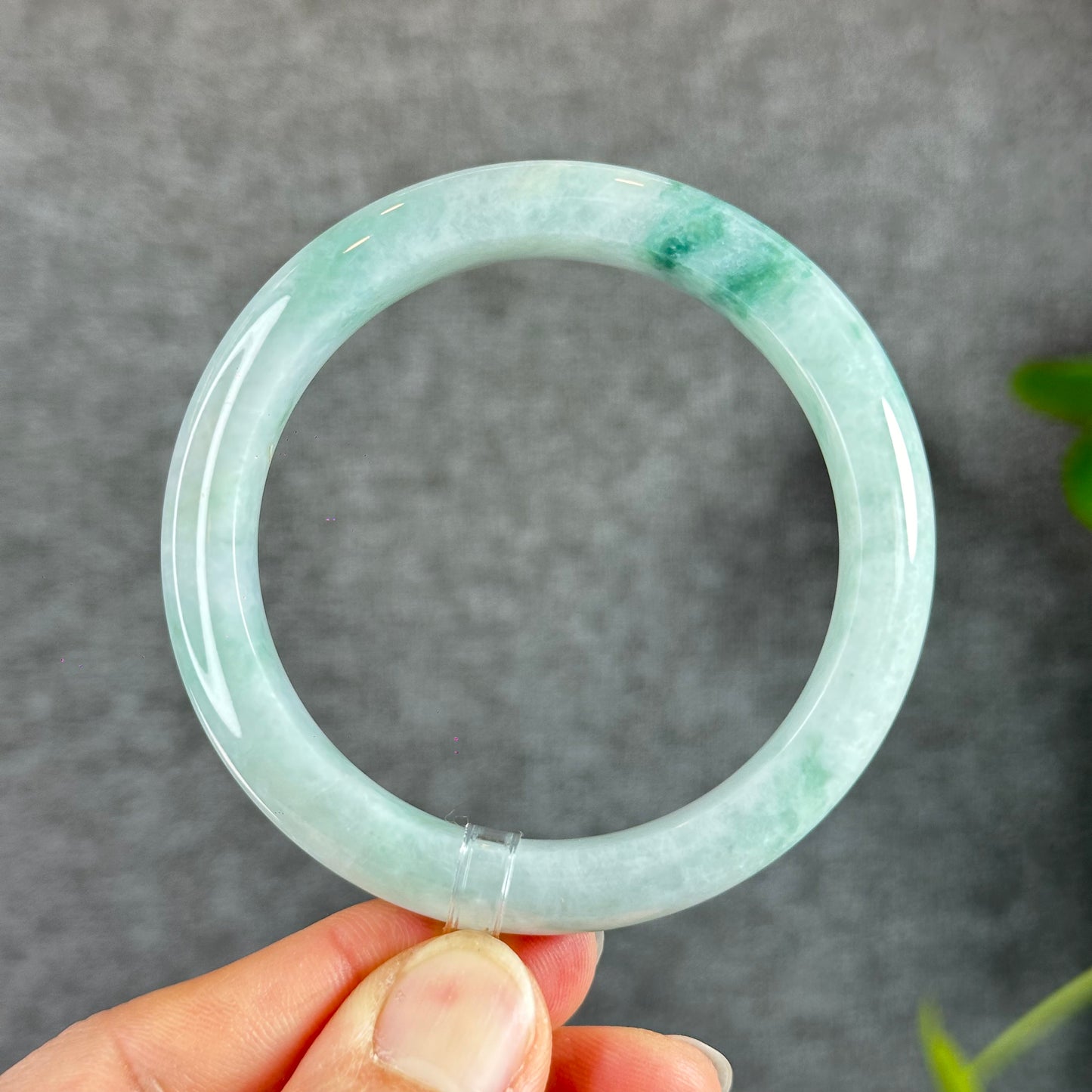 Natural Floral Moss Green with a Touch of Bright Green Natural Jadeite Jade Bangle Leaf Style Size 56.2 mm
