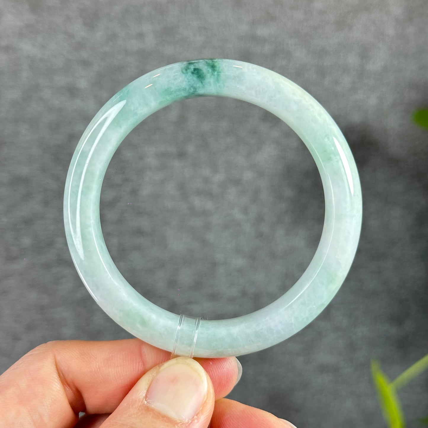 Natural Floral Moss Green with a Touch of Bright Green Natural Jadeite Jade Bangle Leaf Style Size 56.2 mm