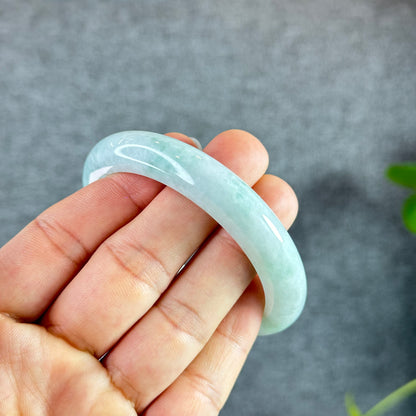 Natural Floral Moss Green with a Touch of Bright Green Natural Jadeite Jade Bangle Leaf Style Size 56.2 mm