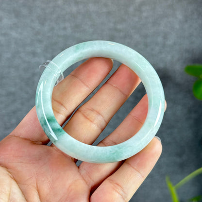 Natural Floral Moss Green with a Touch of Bright Green Natural Jadeite Jade Bangle Leaf Style Size 56.2 mm