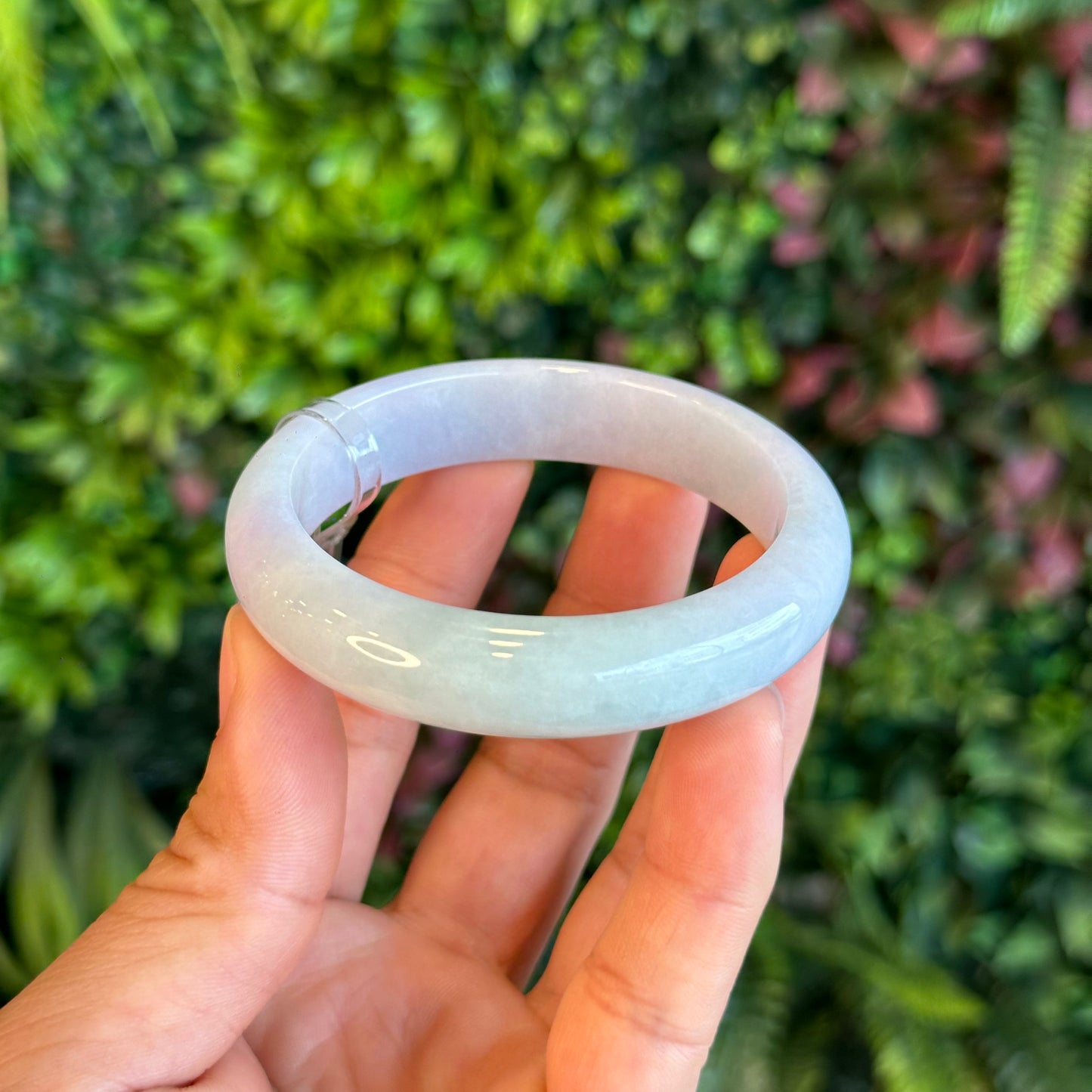 Natural Light Green Purple Jadeite Jade Bangle Leaf Style Size 55.8 mm