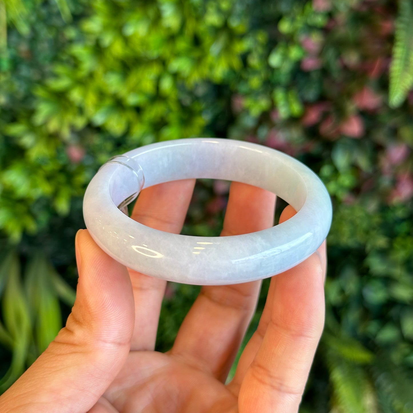 Natural Light Green Purple Jadeite Jade Bangle Leaf Style Size 55.8 mm