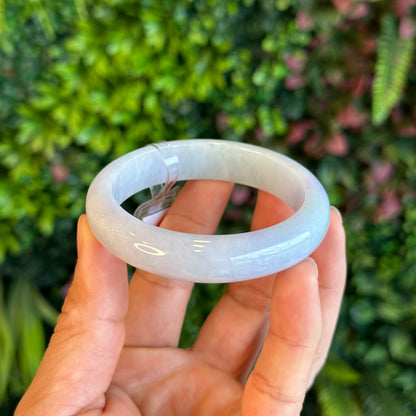 Natural Light Green Purple Jadeite Jade Bangle Leaf Style Size 55.8 mm