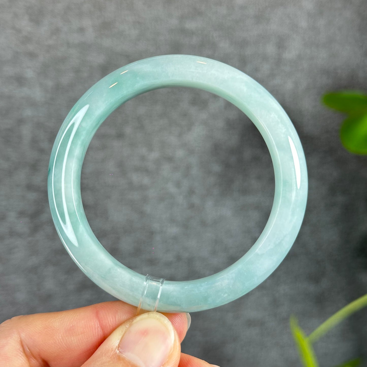 Natural Floral Moss Green with a Touch of Bright Green Natural Jadeite Jade Bangle Leaf Style Size 54.7 mm