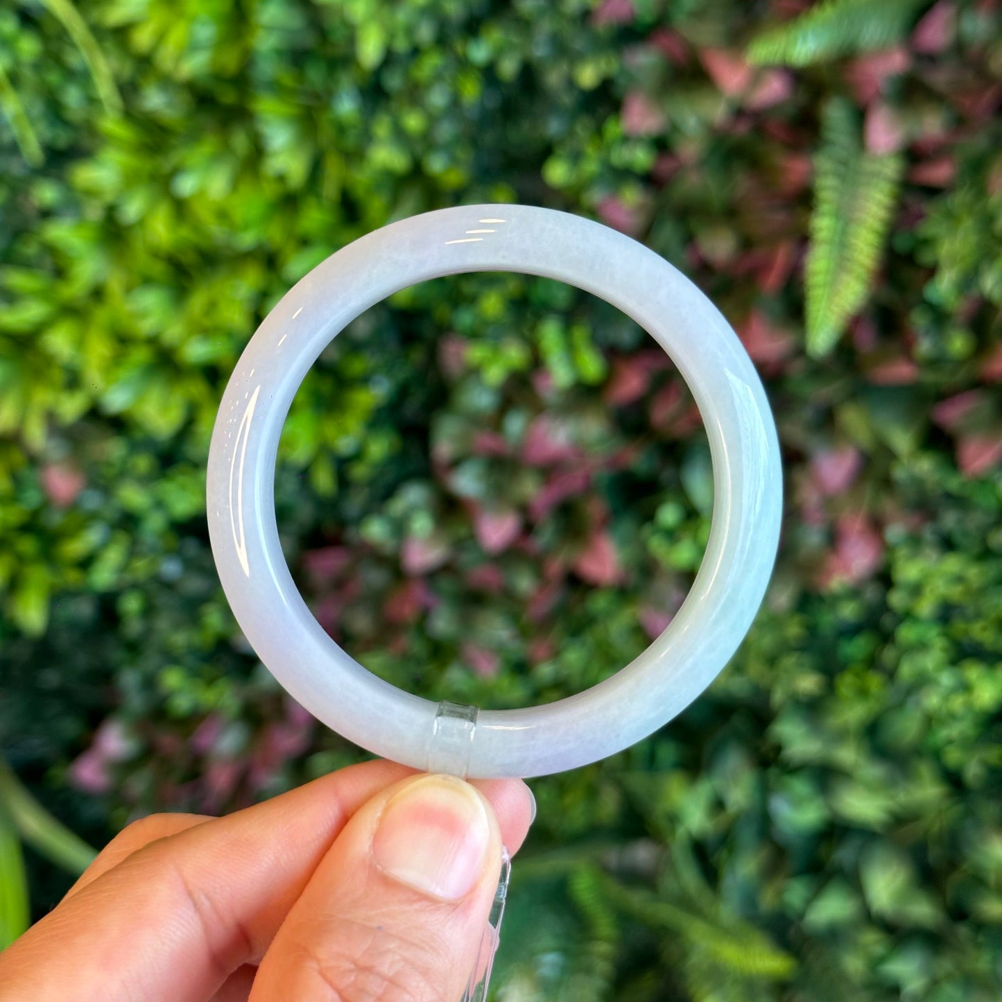 Natural Light Green Purple Jadeite Jade Bangle Leaf Style Size 55.8 mm