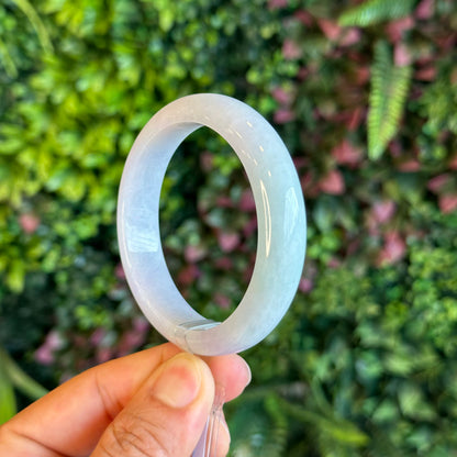 Natural Light Green Purple Jadeite Jade Bangle Leaf Style Size 55.8 mm