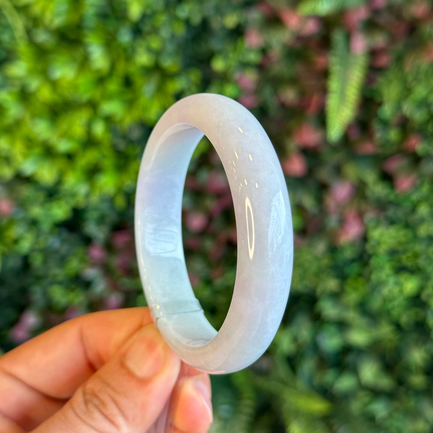 Natural Light Green Purple Jadeite Jade Bangle Leaf Style Size 55.8 mm