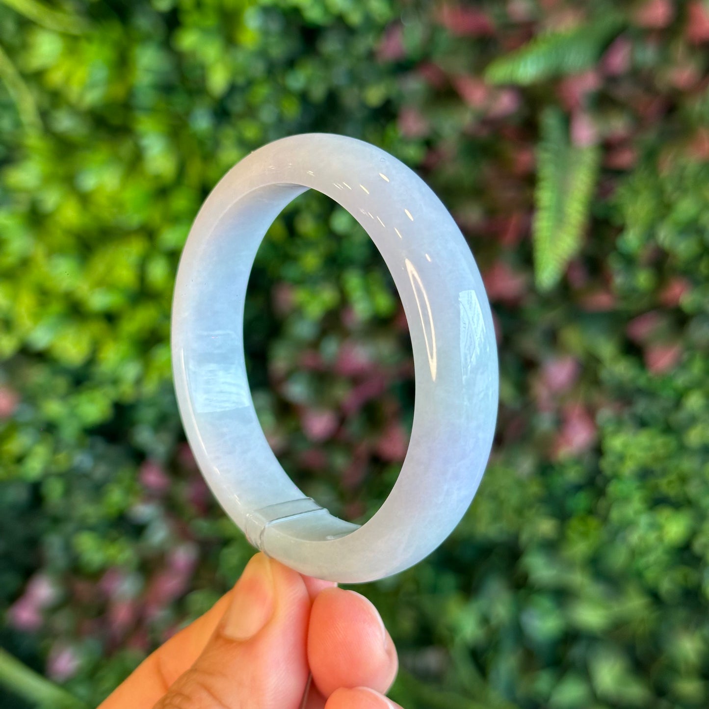 Natural Light Green Purple Jadeite Jade Bangle Leaf Style Size 55.8 mm