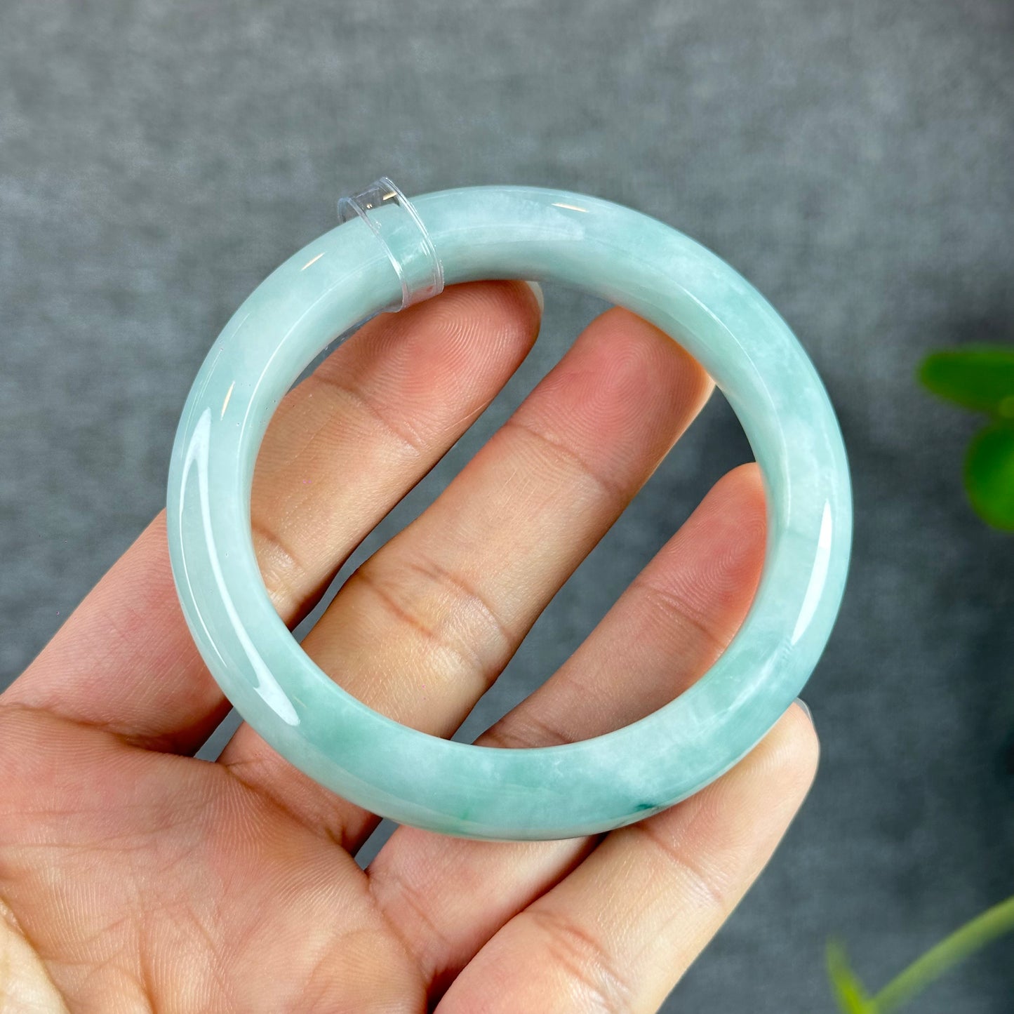 Natural Floral Moss Green with a Touch of Bright Green Natural Jadeite Jade Bangle Leaf Style Size 54.7 mm
