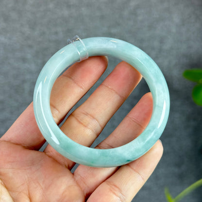 Natural Floral Moss Green with a Touch of Bright Green Natural Jadeite Jade Bangle Leaf Style Size 54.7 mm