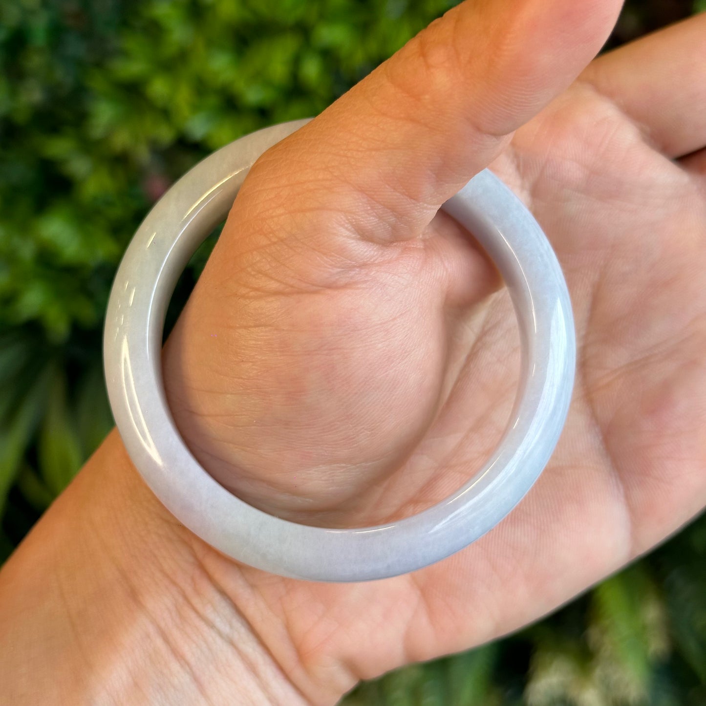Natural Light Green Purple Jadeite Jade Bangle Leaf Style Size 55.8 mm