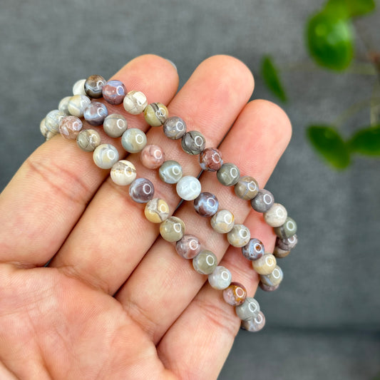 Natural Earthly Colour Alashan Agate Triple Wrap Bracelet Size 6.3 mm